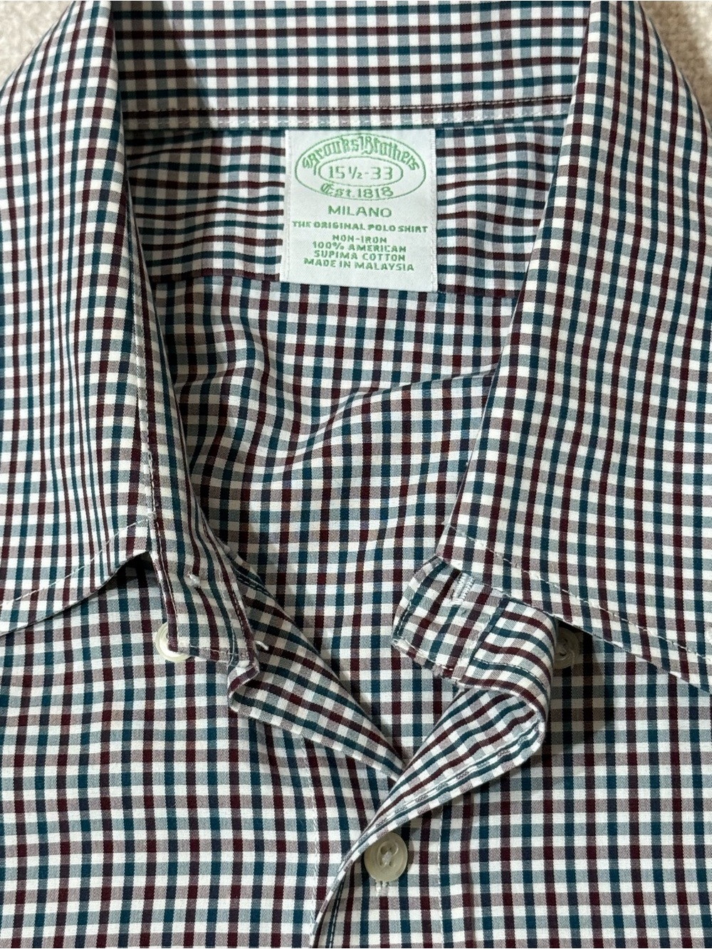 Brooks Brothers Milano 15.5 33 Supima Check Shirt Preppy Quiet Luxury